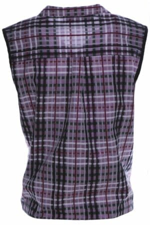 Карирана дамска риза без ръкав в розово,черно и бяло с черни гарнитури и връзка