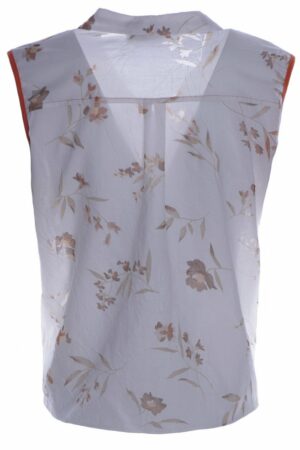 Бяла дамска риза без ръкав на бежови цветя и оранжеви гарнитури с връзка