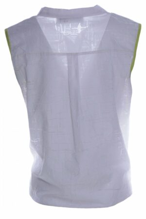 Лека дамска риза без ръкав в цвят екрю със зелени гарнитури и връзка - релефна материя