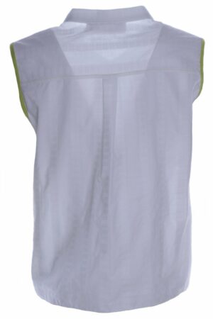 Лека бяла дамска риза без ръкав със зелени гарнитури и връзка - тънко райе