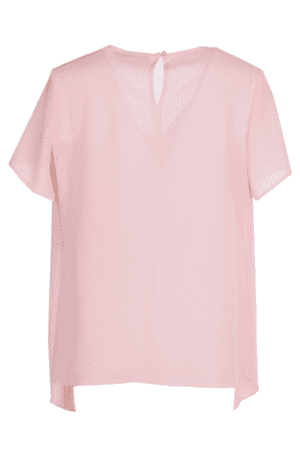 Асиметрична розова блуза от шифон с къс ръкав