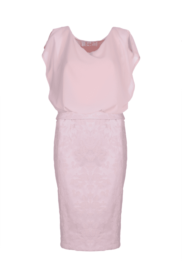 Официална розова права рокля до коляното