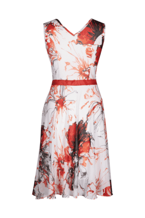 Разкроена лятна рокля от шифон на цветя - бяло и оранжево