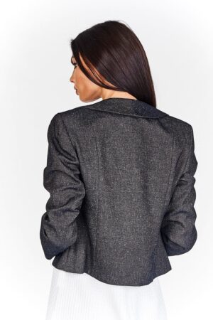 Късо дамско сако с кръгла яка - черен меланж