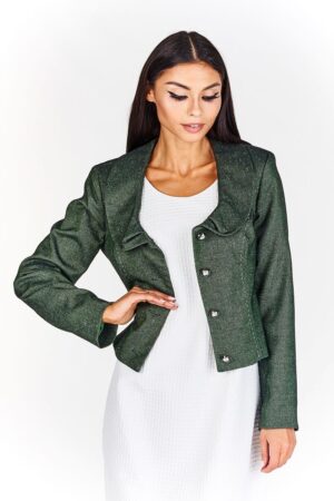 Късо дамско сако с кръгла яка - зелен меланж