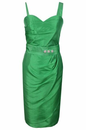 Вталена зелена рокля с болеро от тафта
