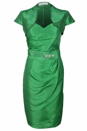 Вталена зелена рокля с болеро от тафта