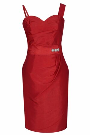 Вталена червена рокля с болеро от тафта