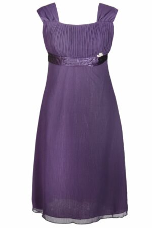 Официална тъмно лилава дамска рокля от шифон до коляното
