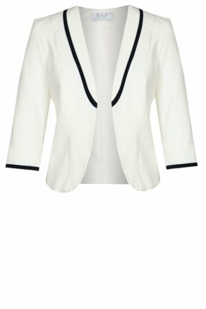 Елегантно бяло сако с 3/4 ръкав и черни гарнитури