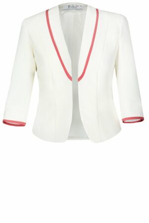 Елегантно бяло сако с 3/4 ръкав и коралово червени гарнитури