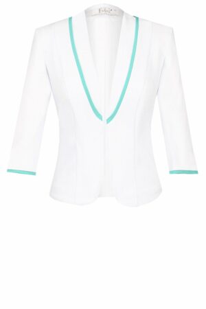 Елегантно бяло сако с 3/4 ръкав и гарнитури в цвят мента