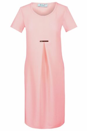 Светло розова лятна рокля с къс ръкав и метална пластина
