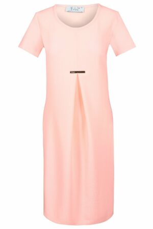 Бледо розова лятна рокля с къс ръкав и метална пластина