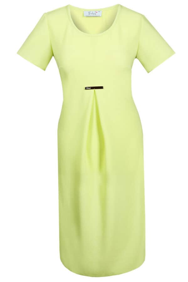 Бледо зелена лятна рокля с къс ръкав и метална пластина