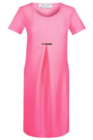Розова лятна рокля с къс ръкав и метална пластина