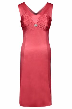 Официална розова сатенена рокля без ръкав