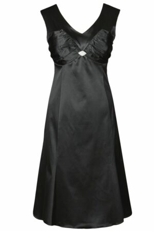 Официална черна сатенена рокля без ръкав
