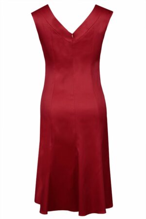 Официална тъмно червена сатенена рокля без ръкав