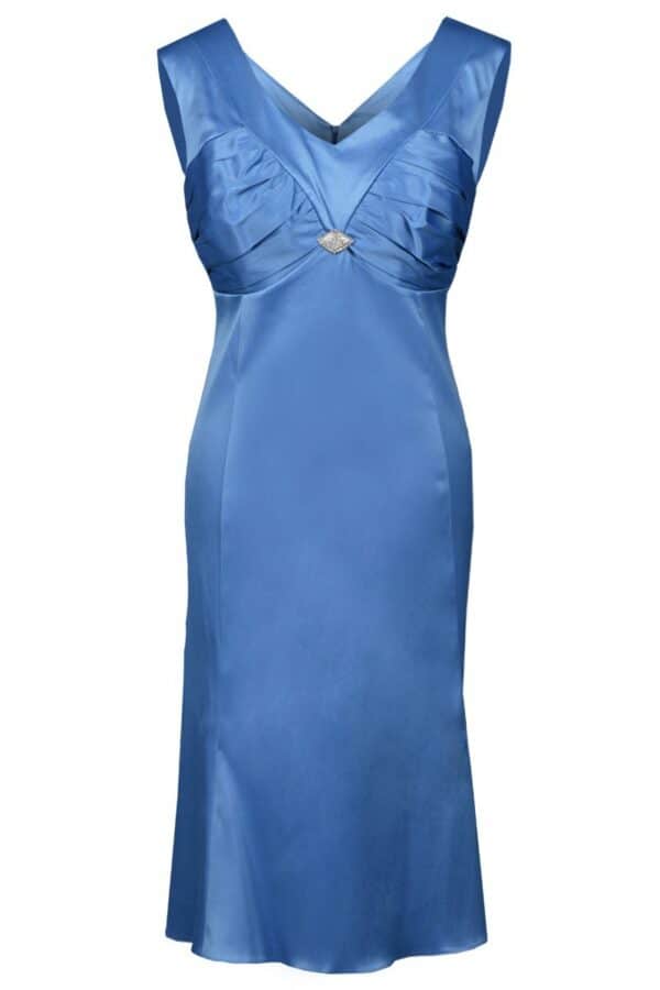 Официална сатенена рокля без ръкав в ярко синьо