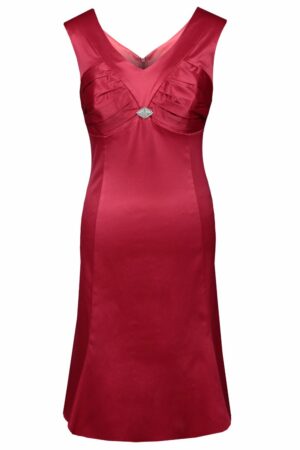 Официална сатенена рокля без ръкав цвят малинено червено
