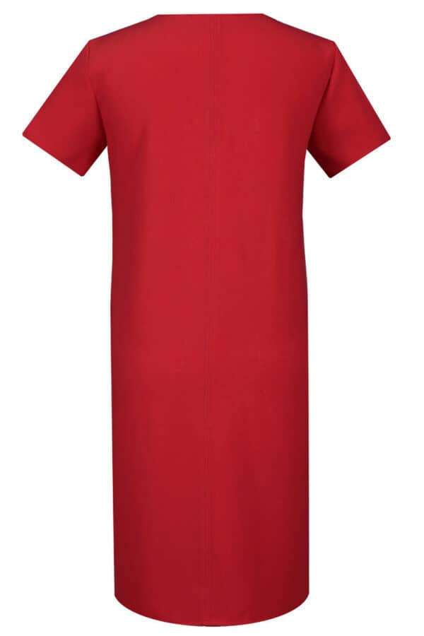 Червена лятна рокля трапец с къс ръкав