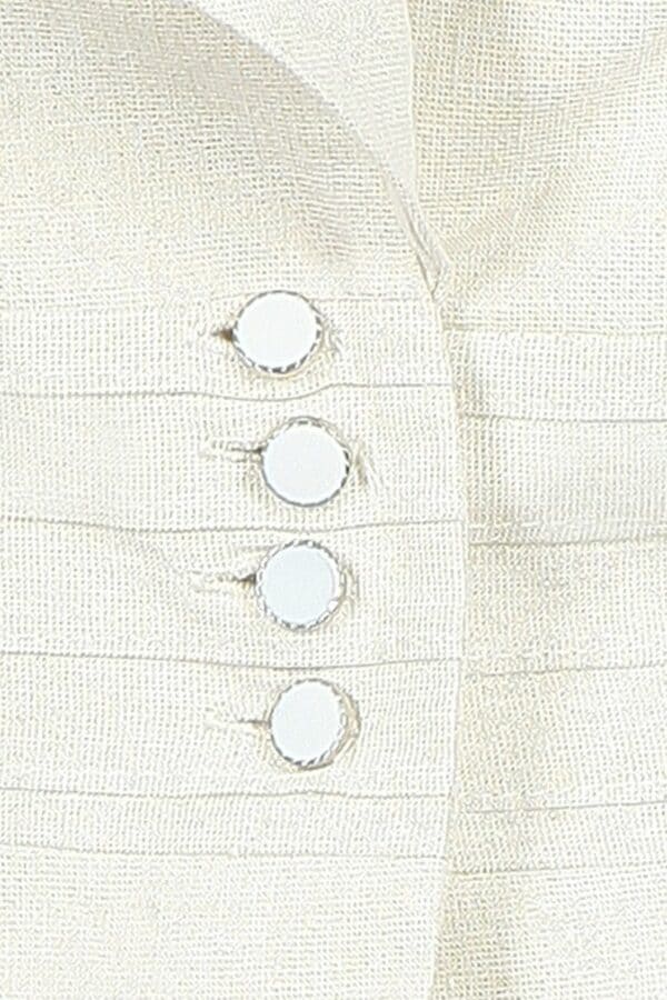 Бяло ленено дамско сако с 3/4 ръкав - златисти нишки