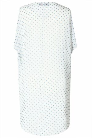 Елегантна макси рокля от две части в бяло с десен ситни точки в синьо
