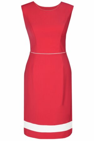 Малиново червена дамска рокля без ръкав - бели гарнитури