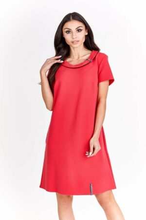 Малинено червена рокля трахпец с къс ръкав
