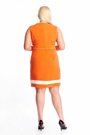 Оранжева дамска рокля без ръкав - бели гарнитури