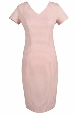 Вталена дамска рокля с къс ръкав цвят светло розово