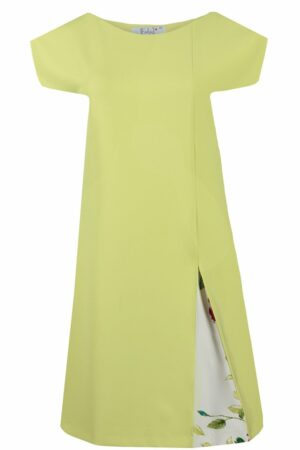 Свободна макси дамска рокля с къс ръкав цвят лайм
