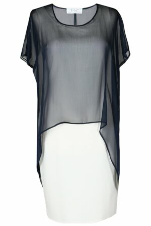 Елегантна макси рокля от две части в бяло и тъмно синьо