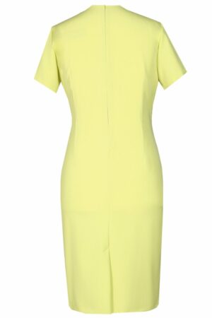 Официална макси рокля с къс ръкав и бродерия - жълто-зелено
