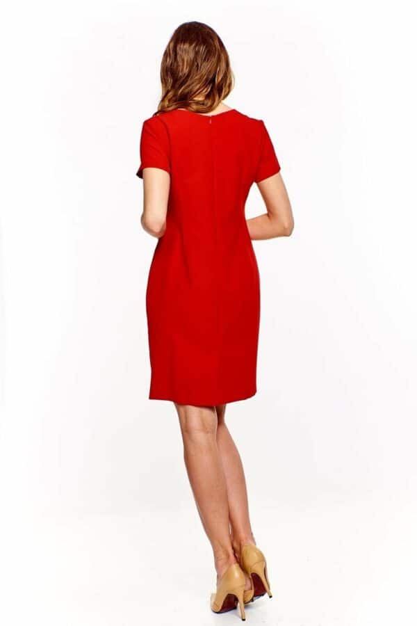 Официална макси рокля с къс ръкав и бродерия - червено
