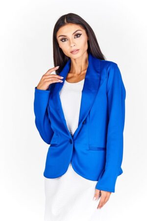 Наситено синьо дамско сако от трико с дълъг ръкав