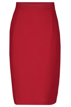 Класическа малинено червена права дамска пола под коляното