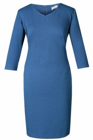 Семпла права рокля с 3/4 ръкав цвят синьо