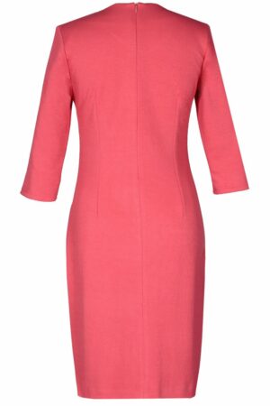 Семпла права рокля с 3/4 ръкав - коралово розово