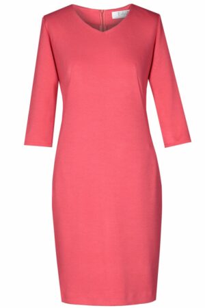 Семпла права рокля с 3/4 ръкав - коралово розово