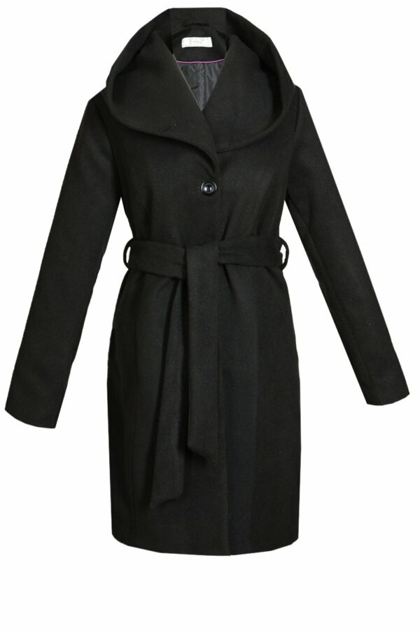 Черно дамско палто с качулка