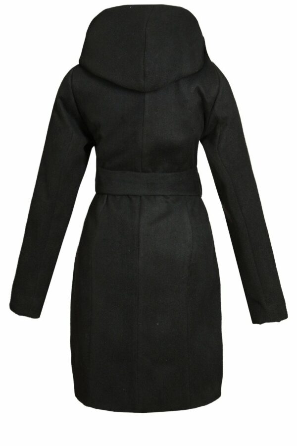 Черно дамско палто с качулка