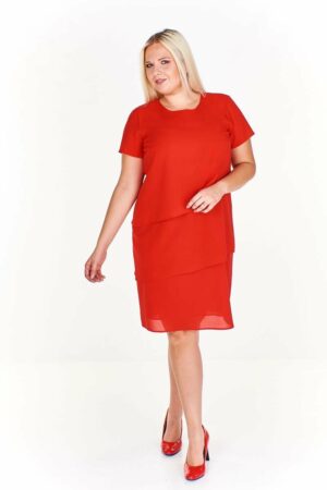 Ефирна макси рокля на волани с къс ръкав-червено
