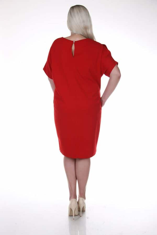 Свободна червена рокля с 3/4 кимоно ръкав