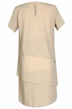 Ефирна макси рокля на волани с къс ръкав - бежово