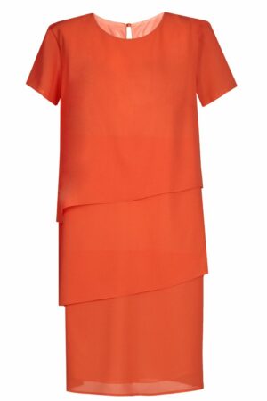 Ефирна макси рокля на волани с къс ръкав - оранжево