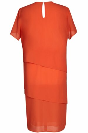 Ефирна макси рокля на волани с къс ръкав - оранжево