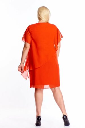Червена асиметрична макси  рокля от шифон