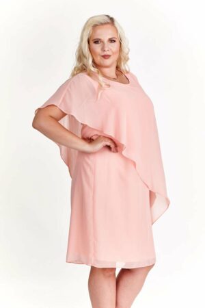 Розова асиметрична макси  рокля от шифон